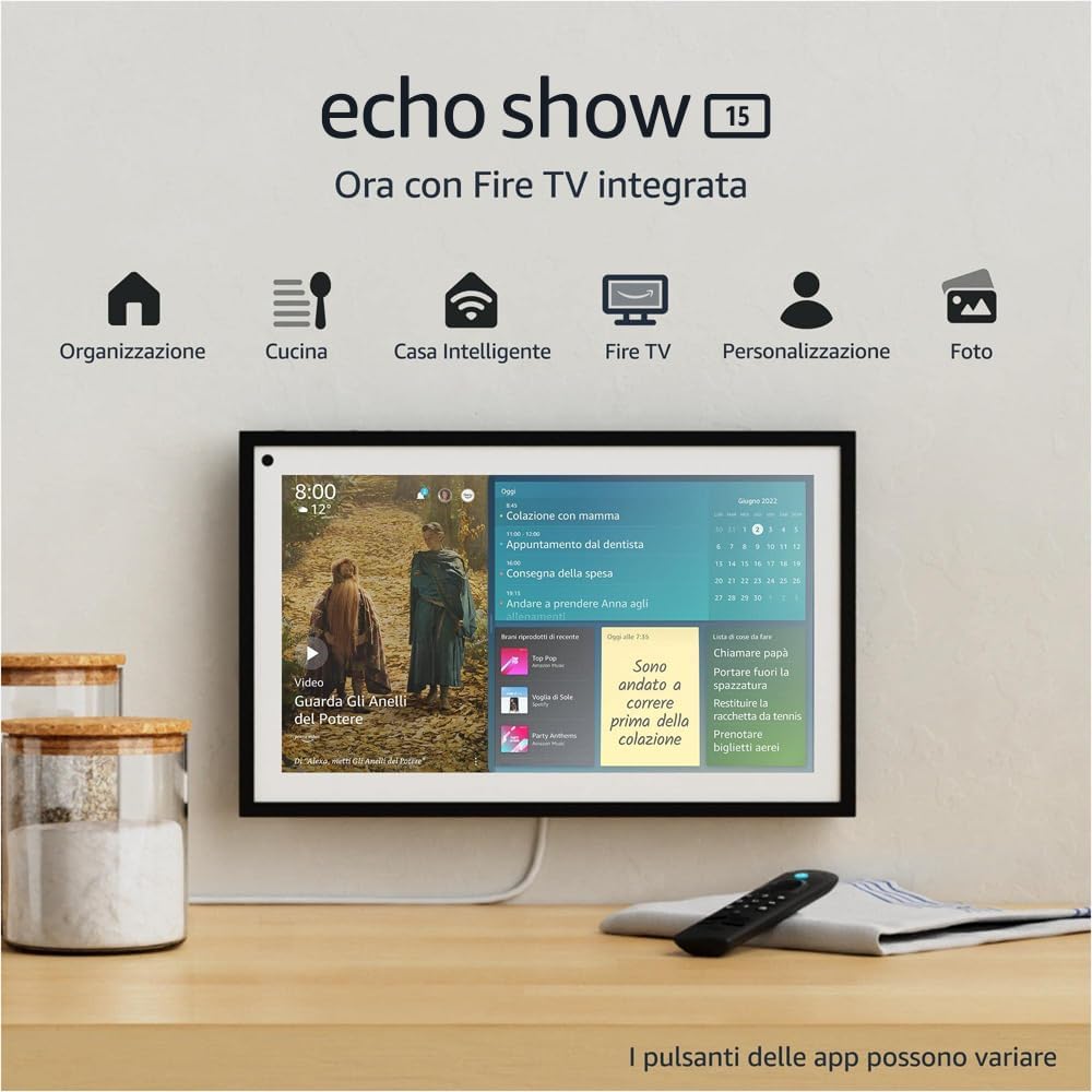 Echo Show 15 + Telecomando | Schermo intelligente Full HD da 15,6” con Alexa e Fire TV integrata.