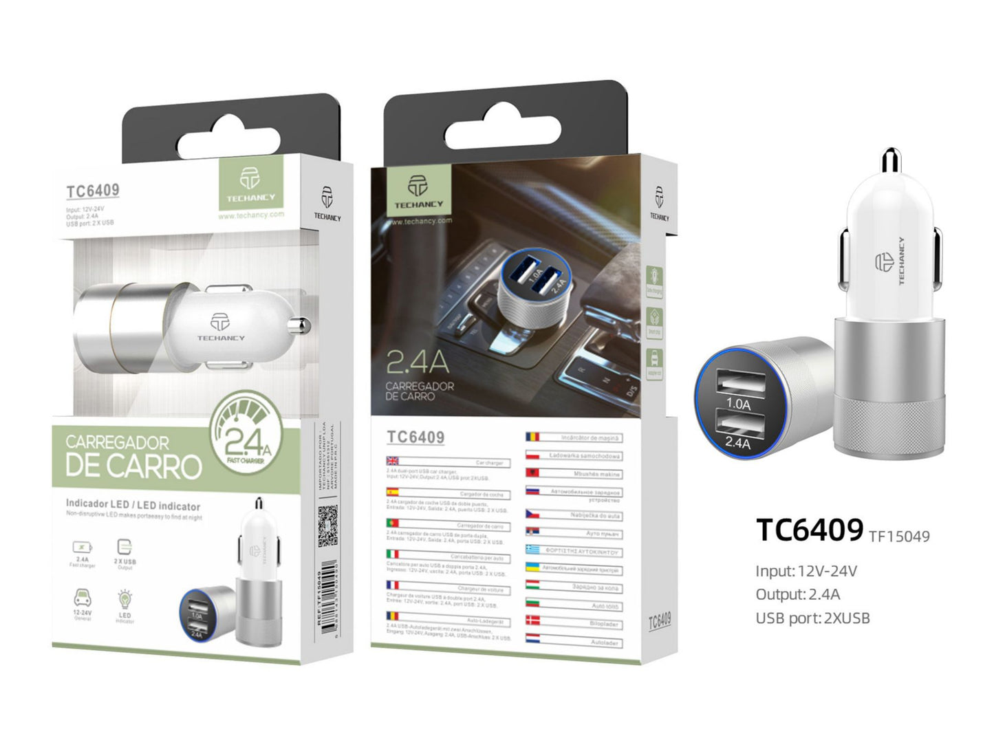 Caricabatterie Auto  2.4A 2Usb Argento